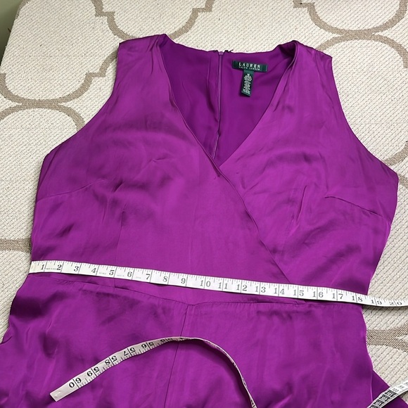 Lauren Ralph Lauren Purple v-neckline faux wrap wide leg jumpsuit belted - Picture 7 of 17